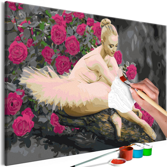 Wandbild zum Ausmalen Rose Ballerina - Hauptmotiv mit eleganter Ballerina und Rosen