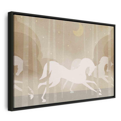 Leinwandbild - Moon Horses - Horses Galloping Among Trees on a Starry Night Artgeist