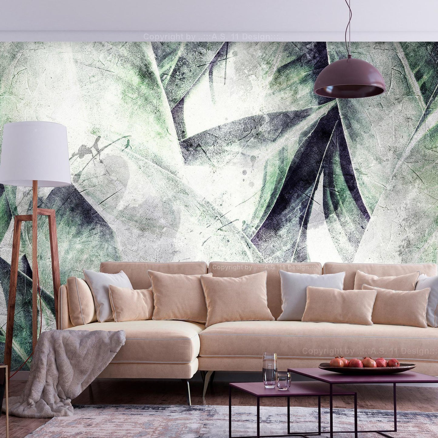 Fototapete - Eclectic jungle - plant motif with exotic leaves with texture Artgeist