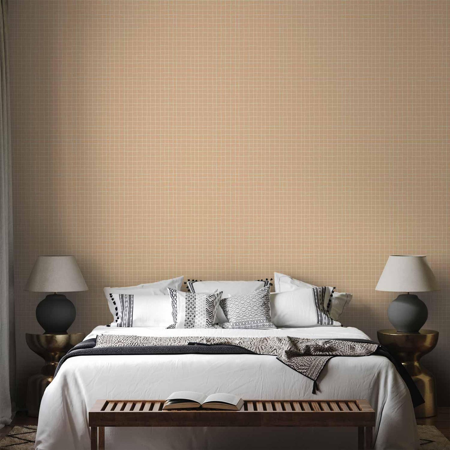 Tapete - Waving Lines - Creamy Grid on a Noisy Pastel Background