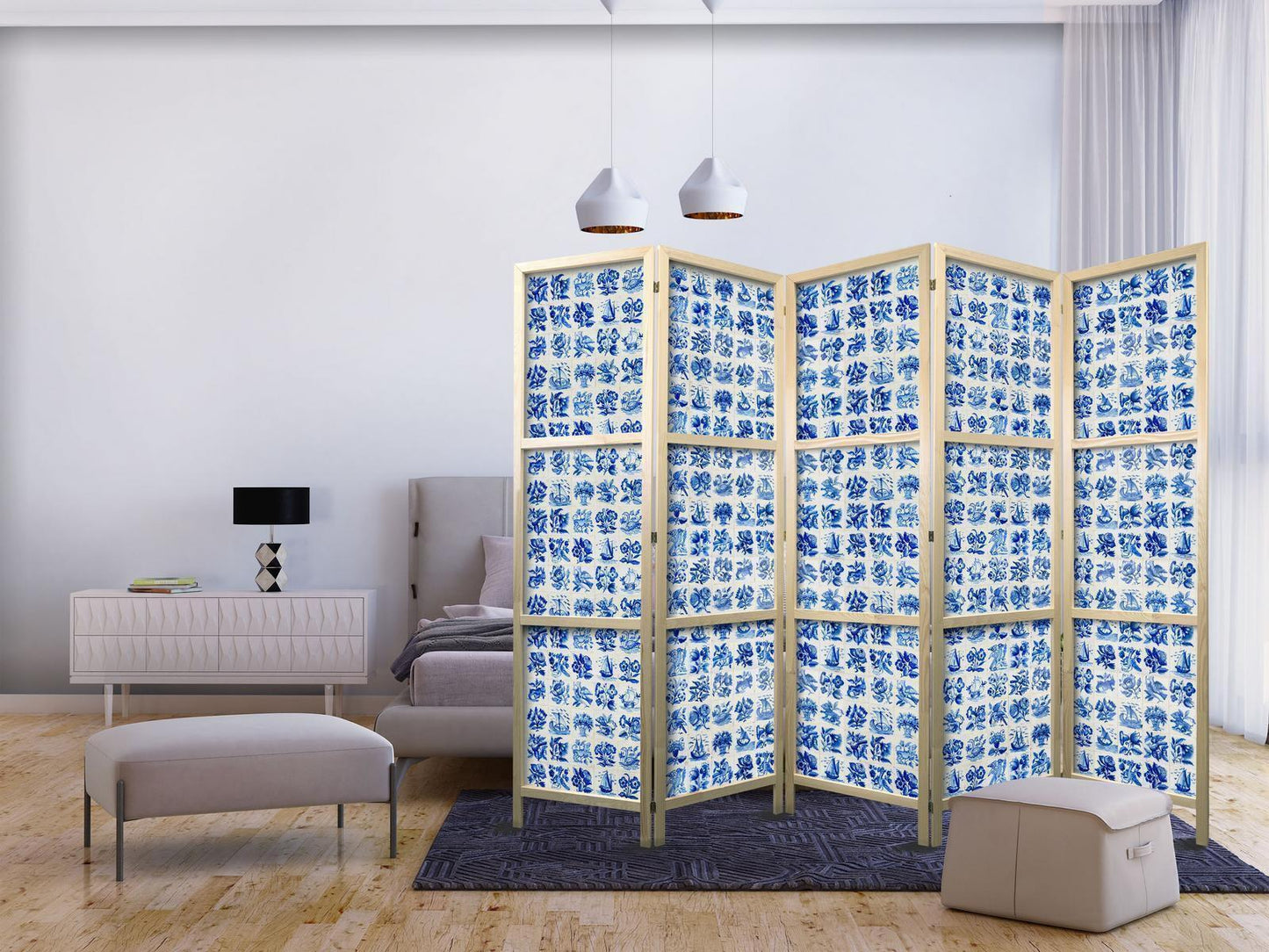 Japanischer Paravent - Ceramic Tiles - Traditional Portuguese Blue Tiles Artgeist