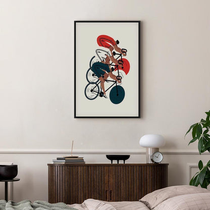 Leinwandbild - Cycling Race Competitors on a Light Background - Illustration