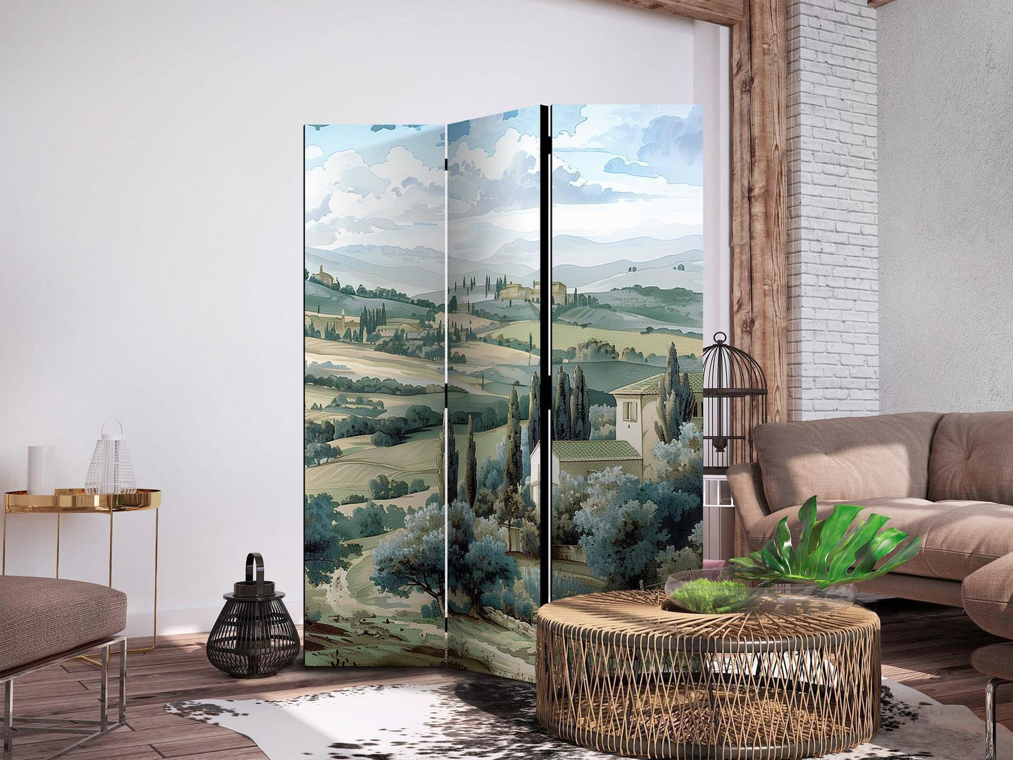 Paravent - Landscape with Green Fields and Trees - Tuscan Sunny View Artgeist