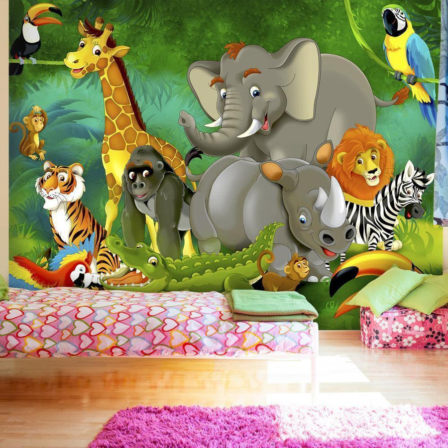 Bunte Safari-Tiere auf Fototapete für Kinderzimmer