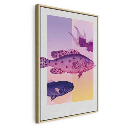 Leinwandbild - Fish in Pastels - Stylized Fish Against Gradient Shapes Artgeist