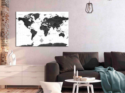 Leinwandbild - Black and White Map (1 Part) Wide Artgeist
