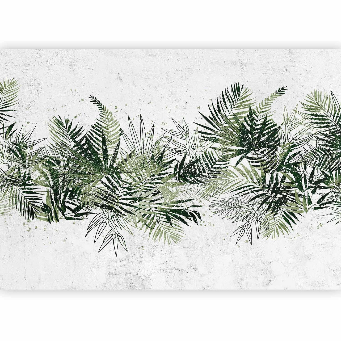 Fototapete - Jungle and green plume - large tropical leaves on a white background