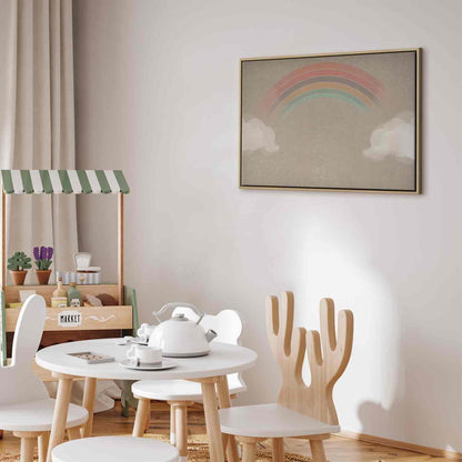 Leinwandbild - Rainy June - Colorful Rainbow Emerging from Clouds on a Bright Background