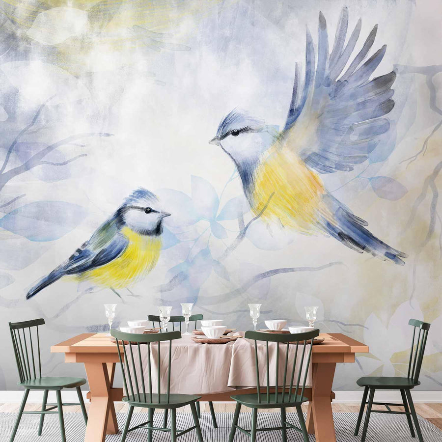 Fototapete - Aquarellmeise - Aquarell-Kunst mit bezauberndem Meisen-Motiv Artgeist
