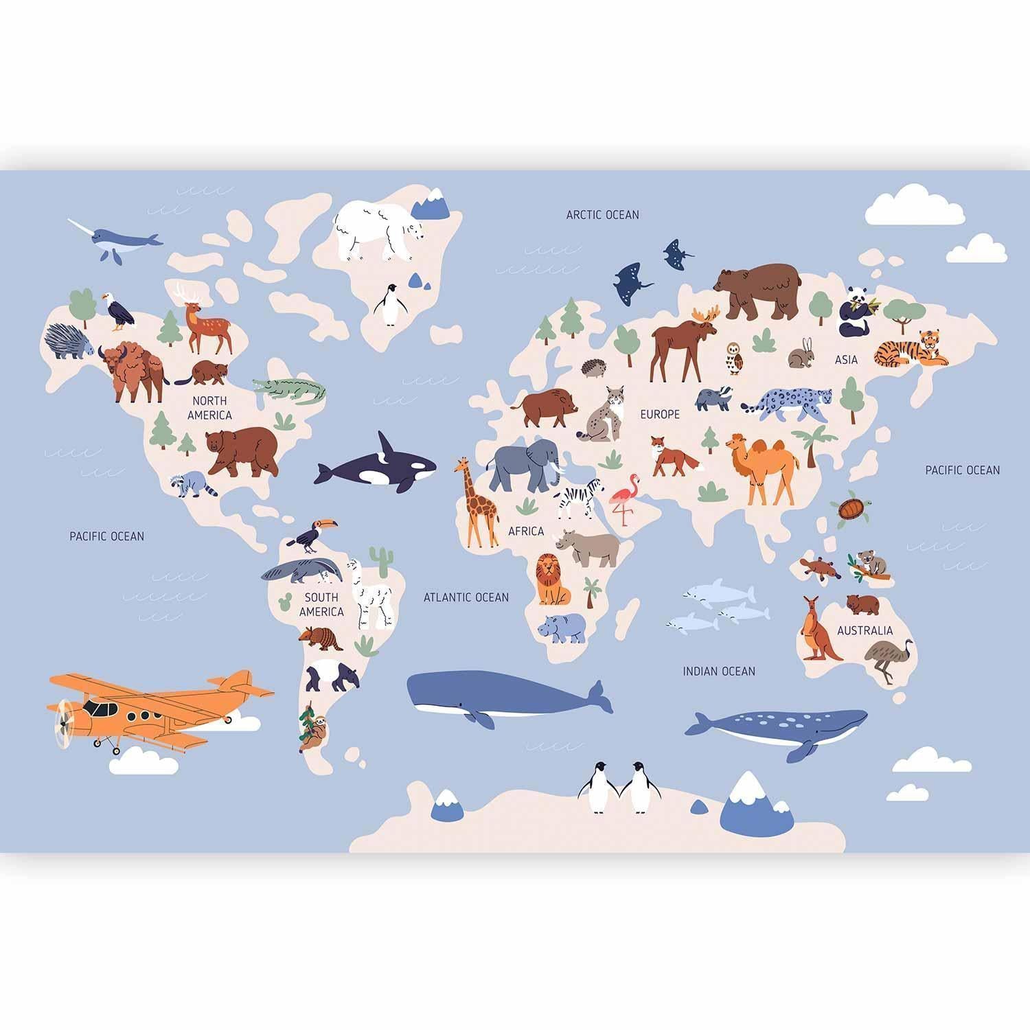 Fototapete - World Map With Animal Illustrations Artgeist