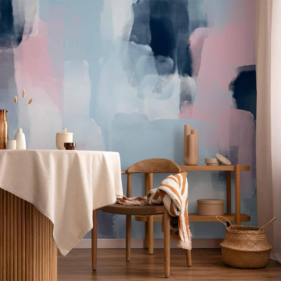 Fototapete - Harmonious colours - abstract with blue and pink shapes Artgeist