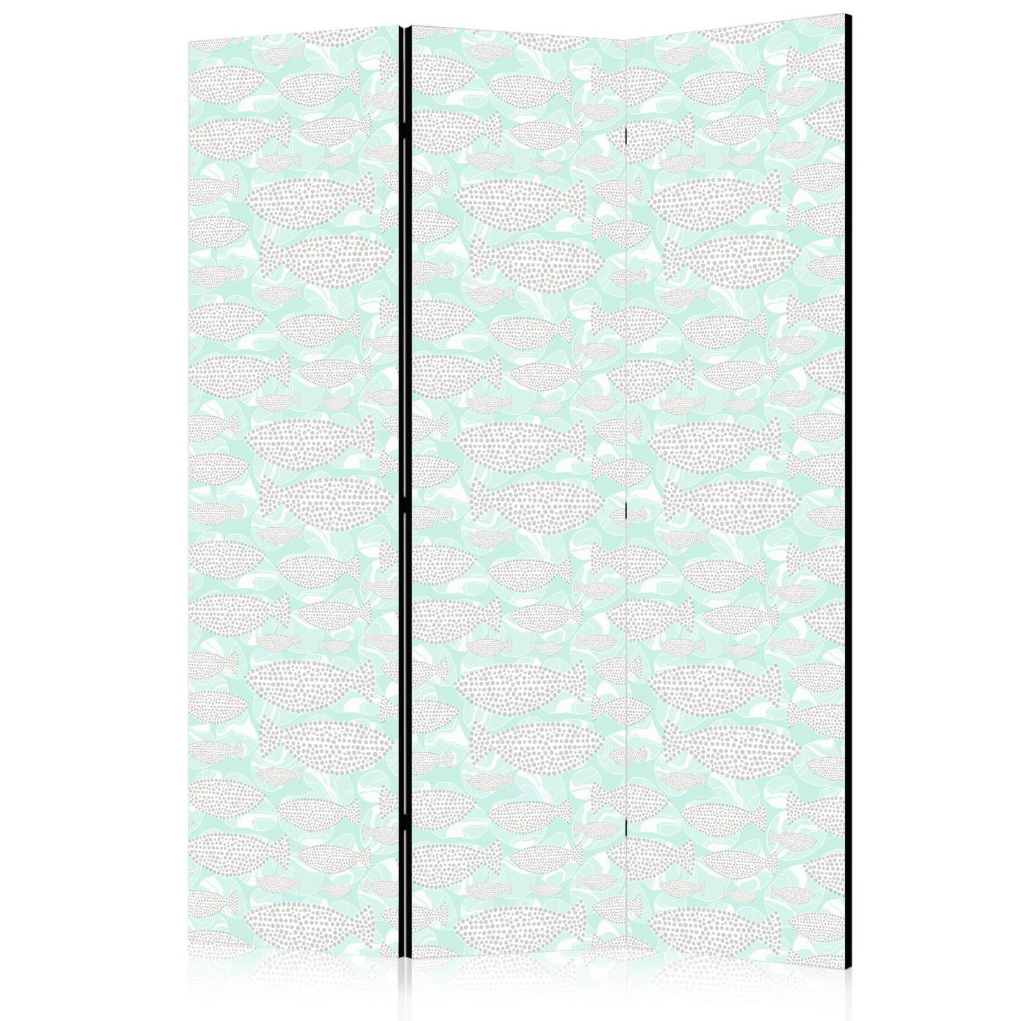 Paravent - Minimalist Fish - Fish of Grey Dots on a Crystal Clear Water Surface in Mint Green Colors Artgeist