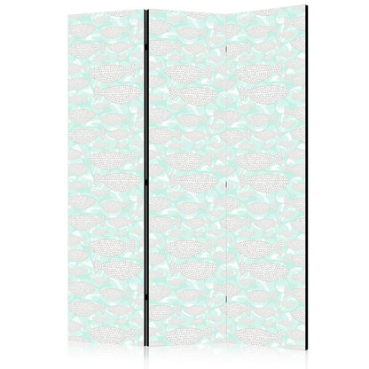 Paravent - Minimalist Fish - Fish of Grey Dots on a Crystal Clear Water Surface in Mint Green Colors Artgeist