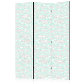 Paravent - Minimalist Fish - Fish of Grey Dots on a Crystal Clear Water Surface in Mint Green Colors Artgeist
