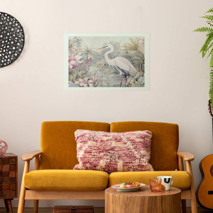 Poster - Heron Wading in a Pond - illustration in light colors Artgeist