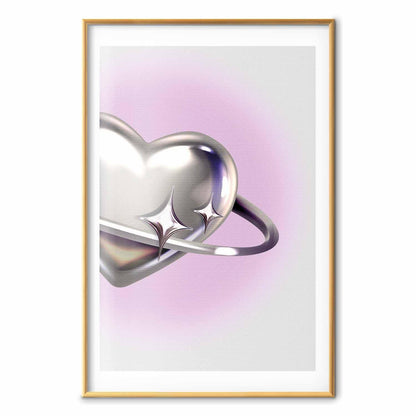 Poster - Cosmic Heart - silver heart with a ring on a purple background