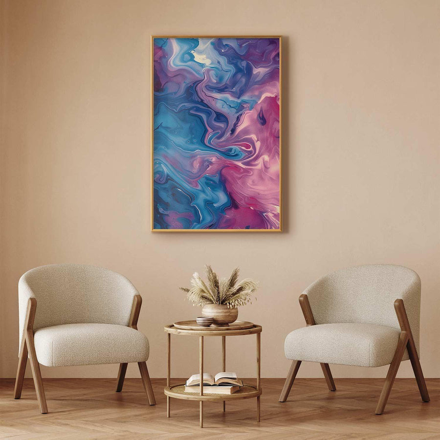 Poster - Night Flows - abstract waves in shades of blue and purple Artgeist