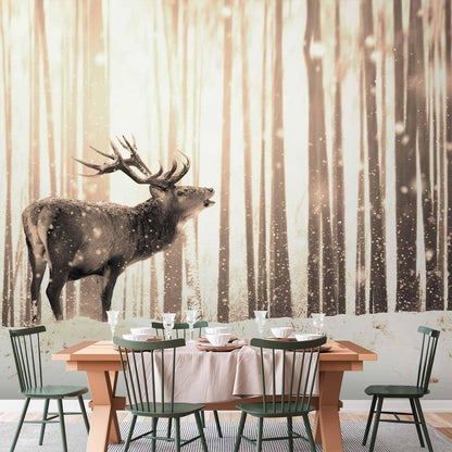 Fototapete - Deer in the Snow (Sepia) Artgeist