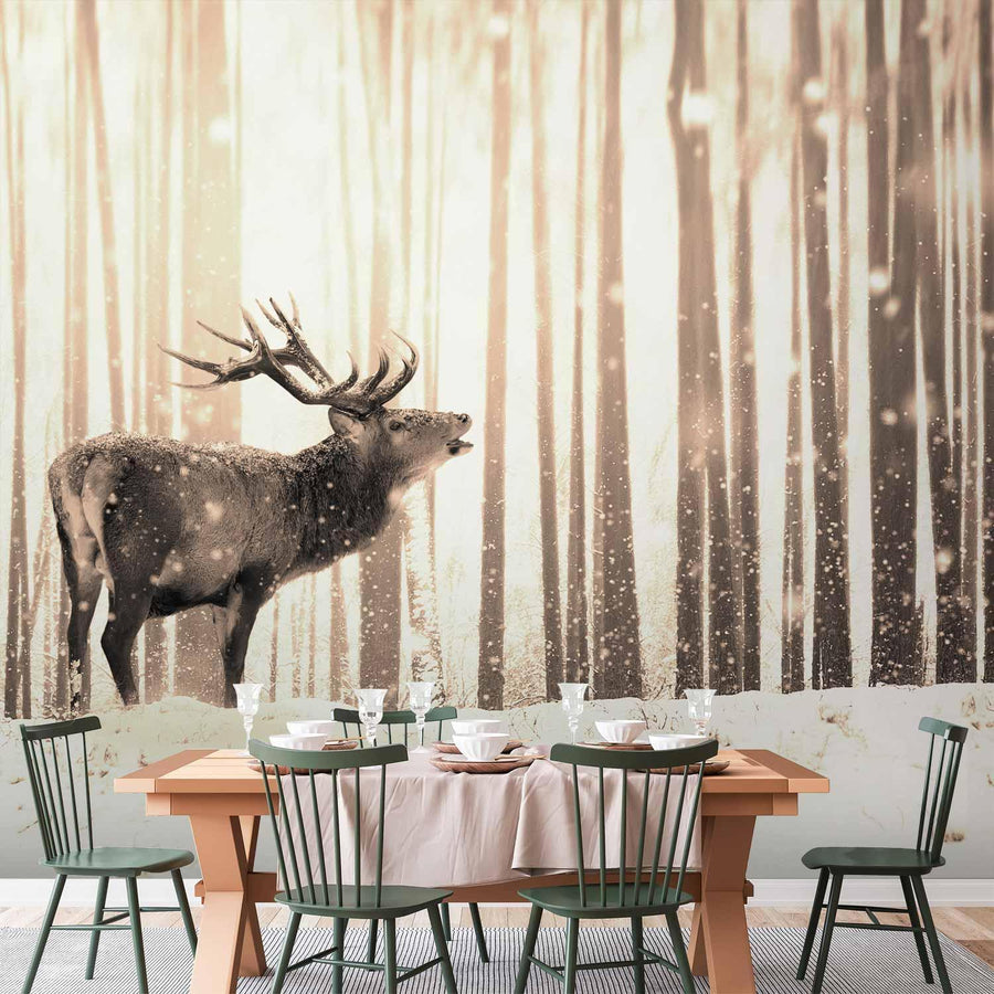 Fototapete - Deer in the Snow (Sepia) Artgeist