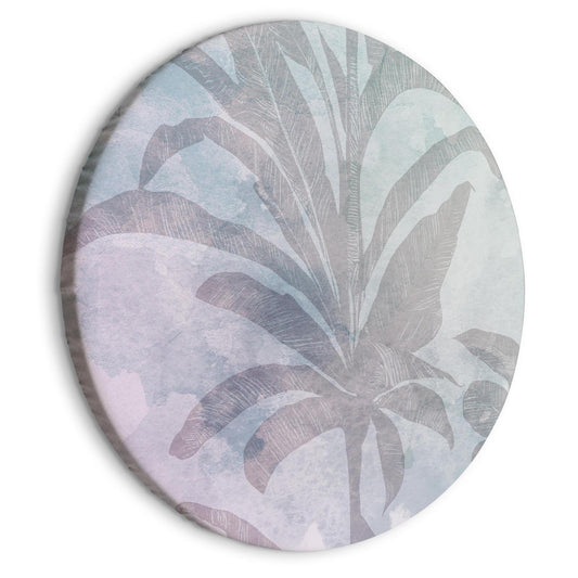 Rundes Bild - Palm trees in the fog - Palm trees among pastel clouds in purple and celadon tones/Misty tropics Artgeist