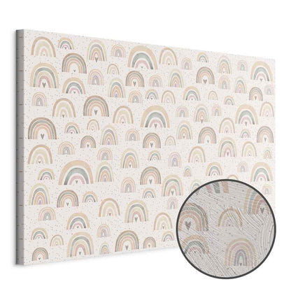 Leinwandbild - Spring - Pastel Rainbows with Hearts on a Rainy Day