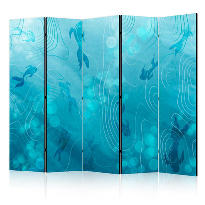 Paravent - Koi Fish Beneath the Water Surface - A Cluster of Japanese Fish in the Depths of the Pond in Shades of Navy and Blue Artgeist
