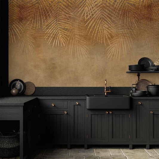 Fototapete - Abstract nature in beige - composition with golden exotic leaves