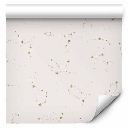 Wandtapete mit Sternbildern in Beige und Gold