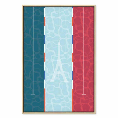 Leinwandbild - Graphic Illustration of a Swimming Pool Against the Backdrop of the French Flag