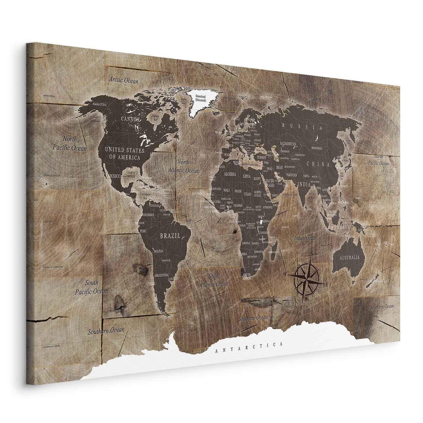 Leinwandbild - World Map: Wooden Mosaic