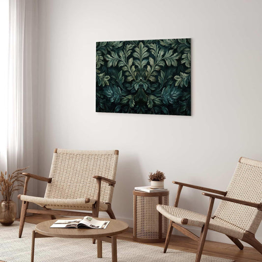 Leinwandbild - Dark Green Victorian Leaves: Botanical Carved Composition Artgeist