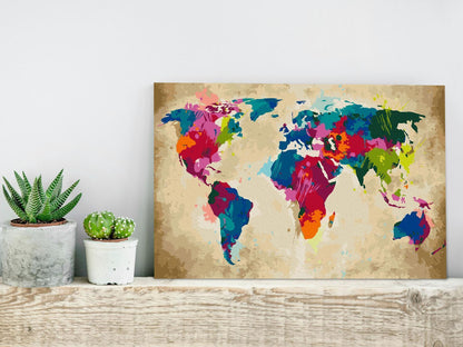 Bunte Weltkarte Wandbild zum Ausmalen - Kreatives DIY Hobby Set mit Acrylfarben