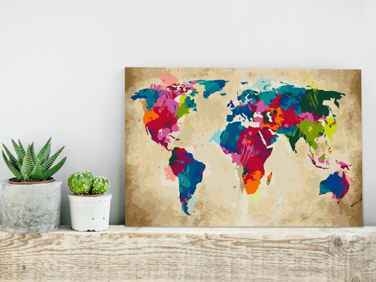 Bunte Weltkarte Wandbild zum Ausmalen - Kreatives DIY Hobby Set mit Acrylfarben