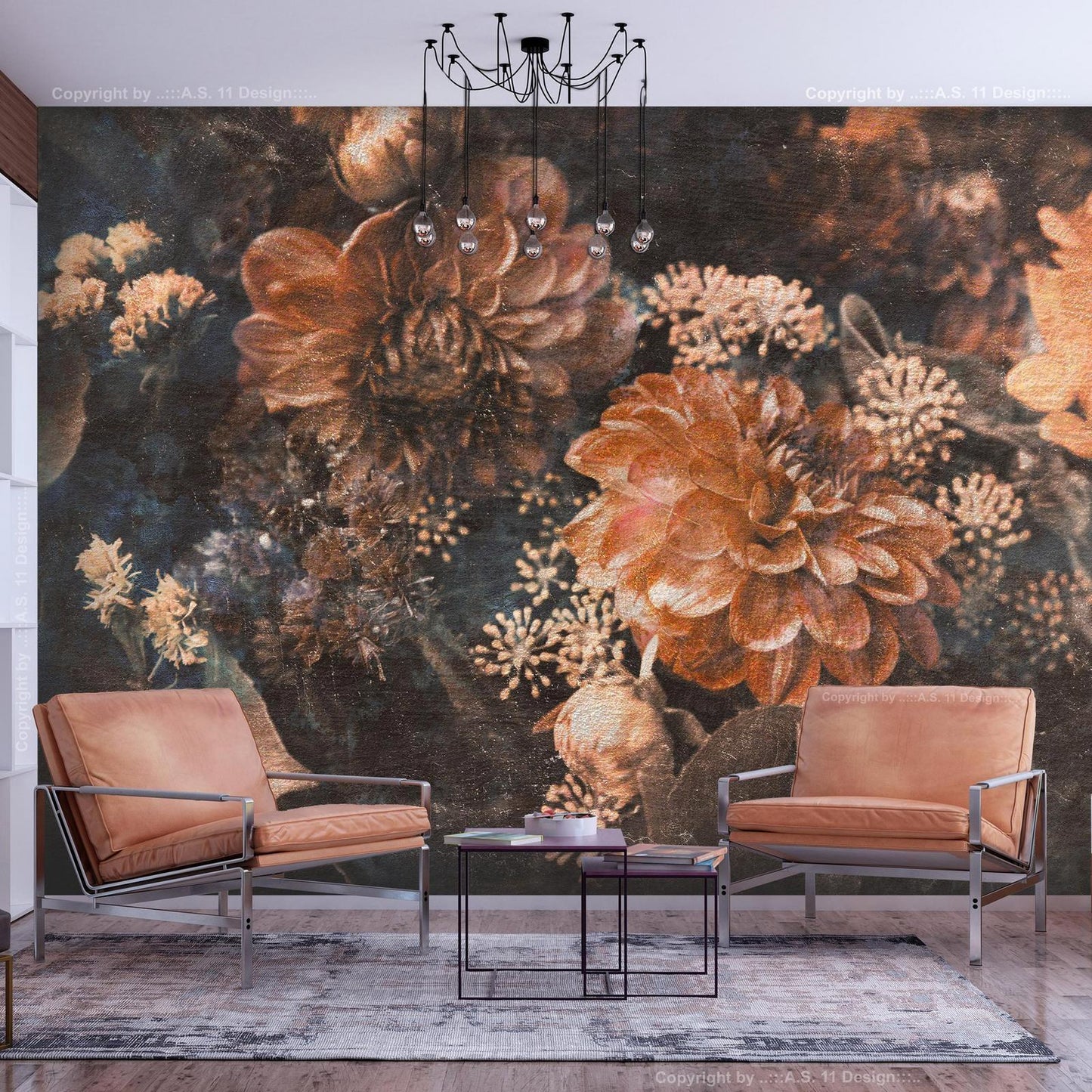 Fototapete - Retro Blumen - Dunkler Stil Artgeist