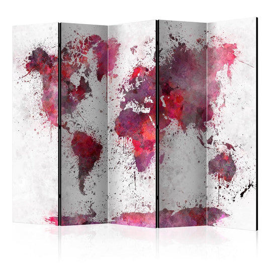 Paravent - World Map: Red Watercolors II Artgeist