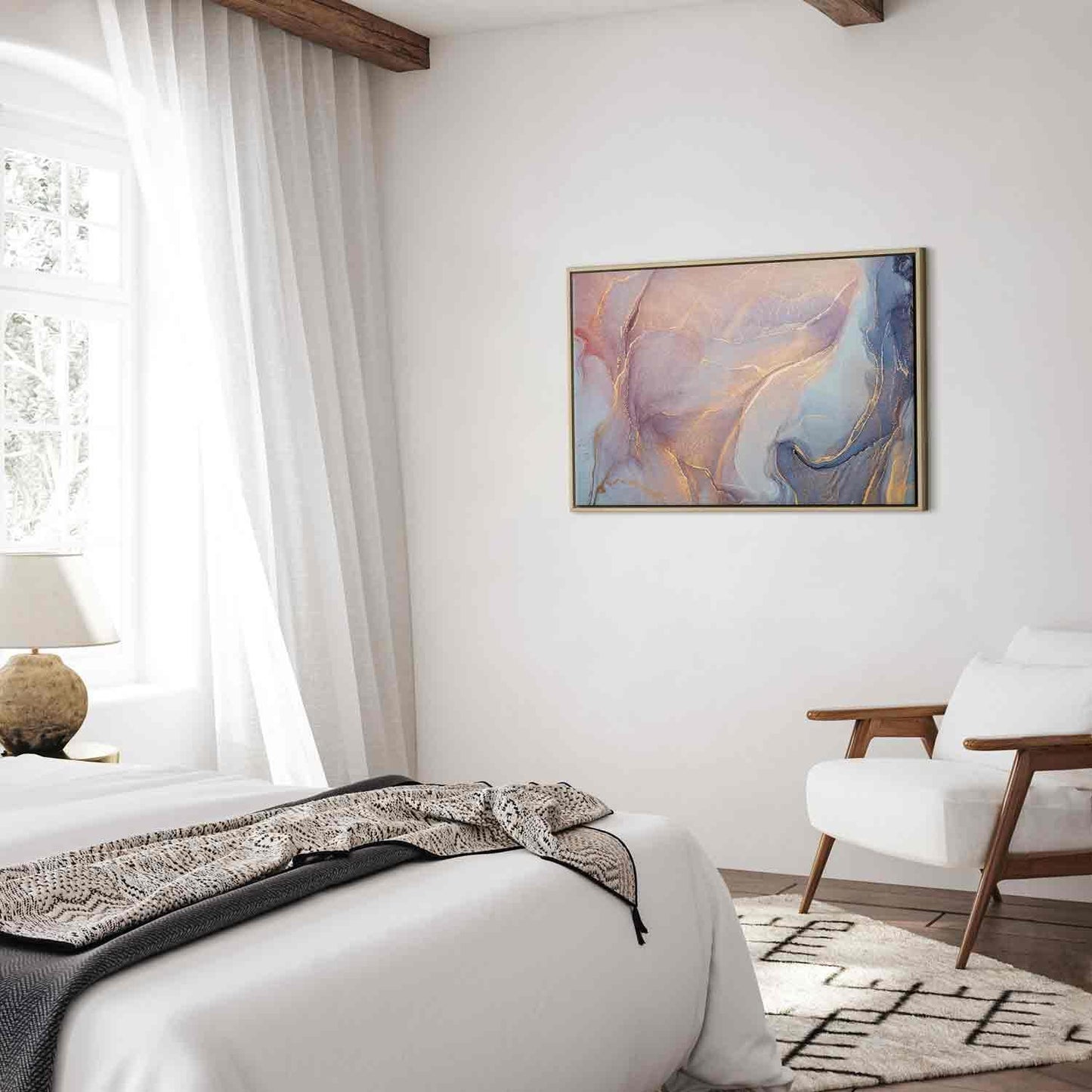 Leinwandbild - Pink and blue marble - abstract watercolour with gold accents