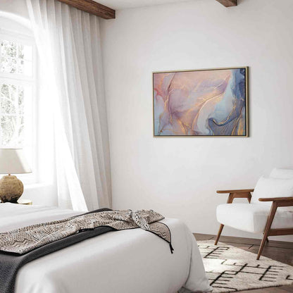 Leinwandbild - Pink and blue marble - abstract watercolour with gold accents