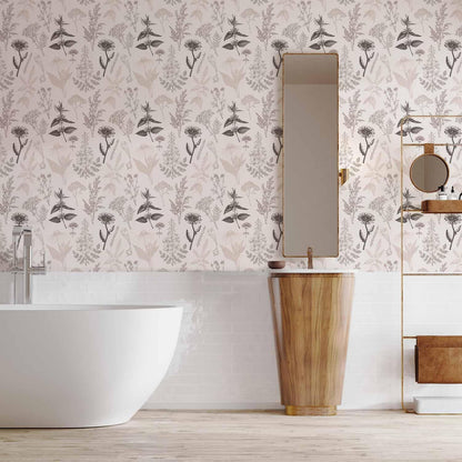 Tapete - Flowers and herbs in warm greys