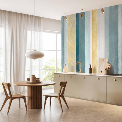 Fototapete - Striped pattern - abstract background in stripes in blue tones with gold pattern