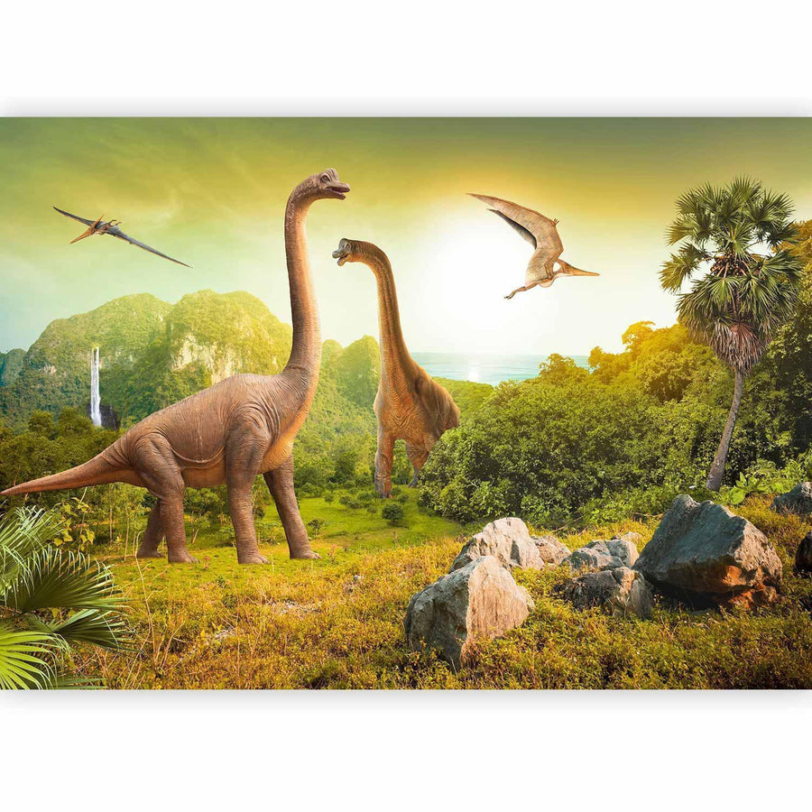 Detailreiche Illustration von Dinosauriern als Wanddeko

