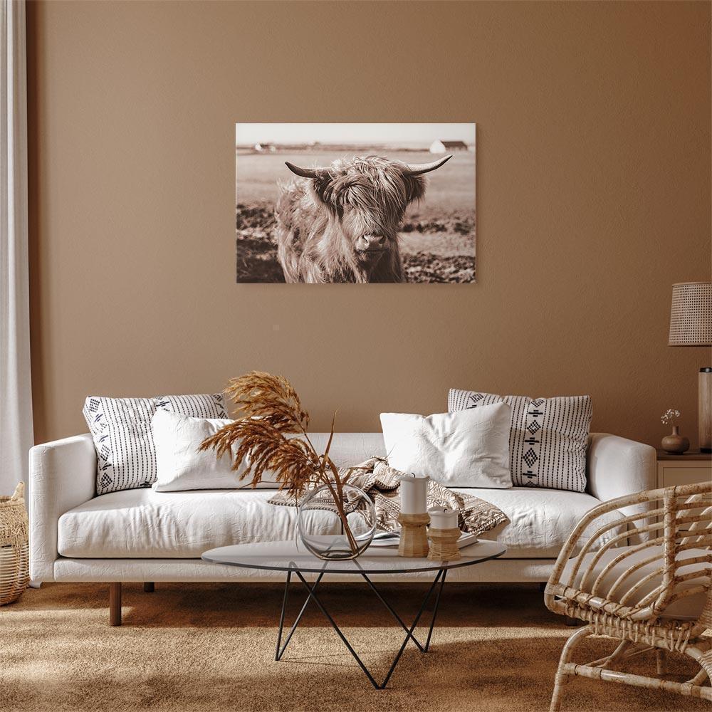 Leinwandbild - A Scottish Cow in Sepia