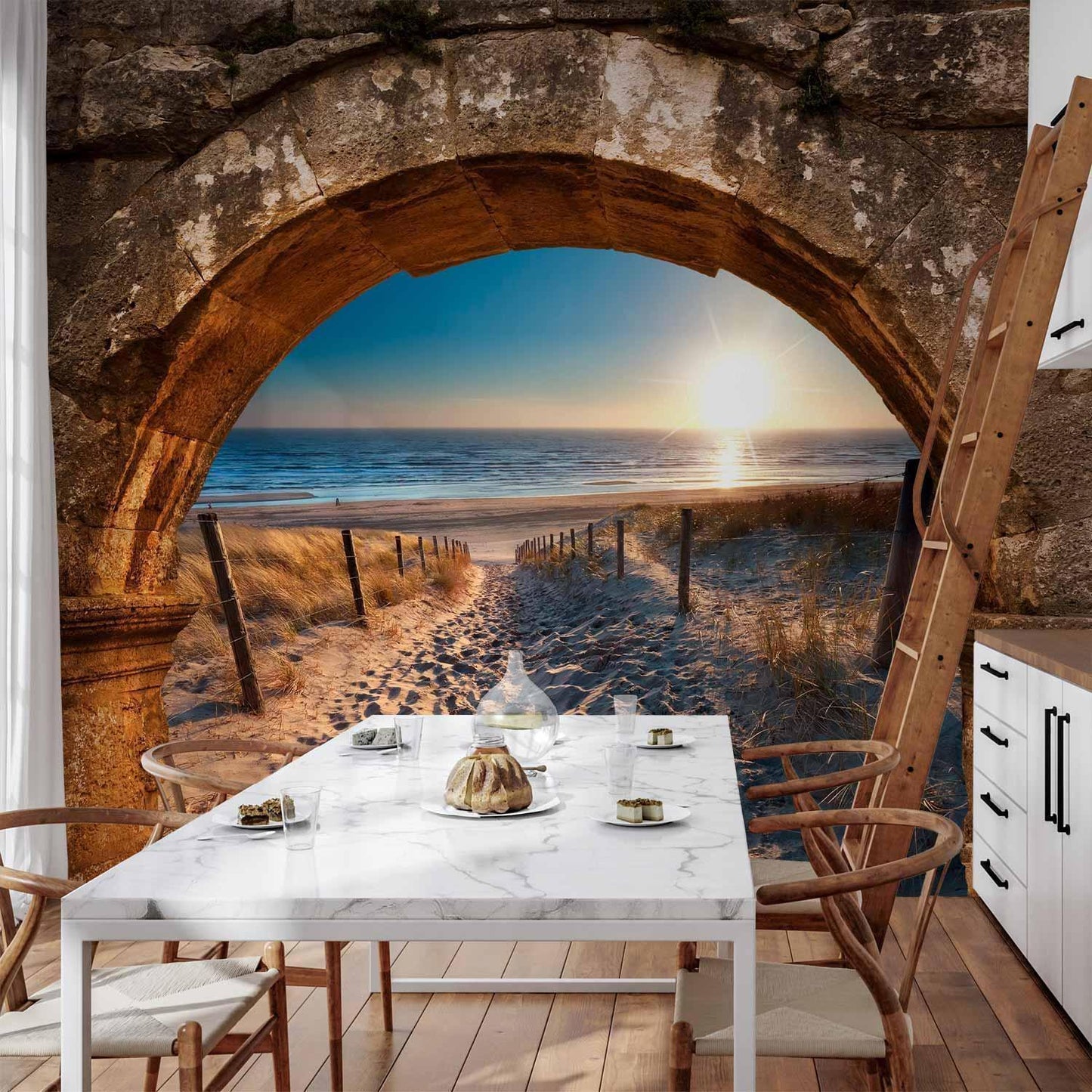 Fototapete „Bogen und Strand“ – Mediterranes Wandmotiv