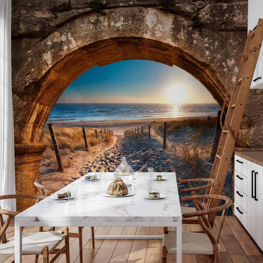 Fototapete „Bogen und Strand“ – Mediterranes Wandmotiv
