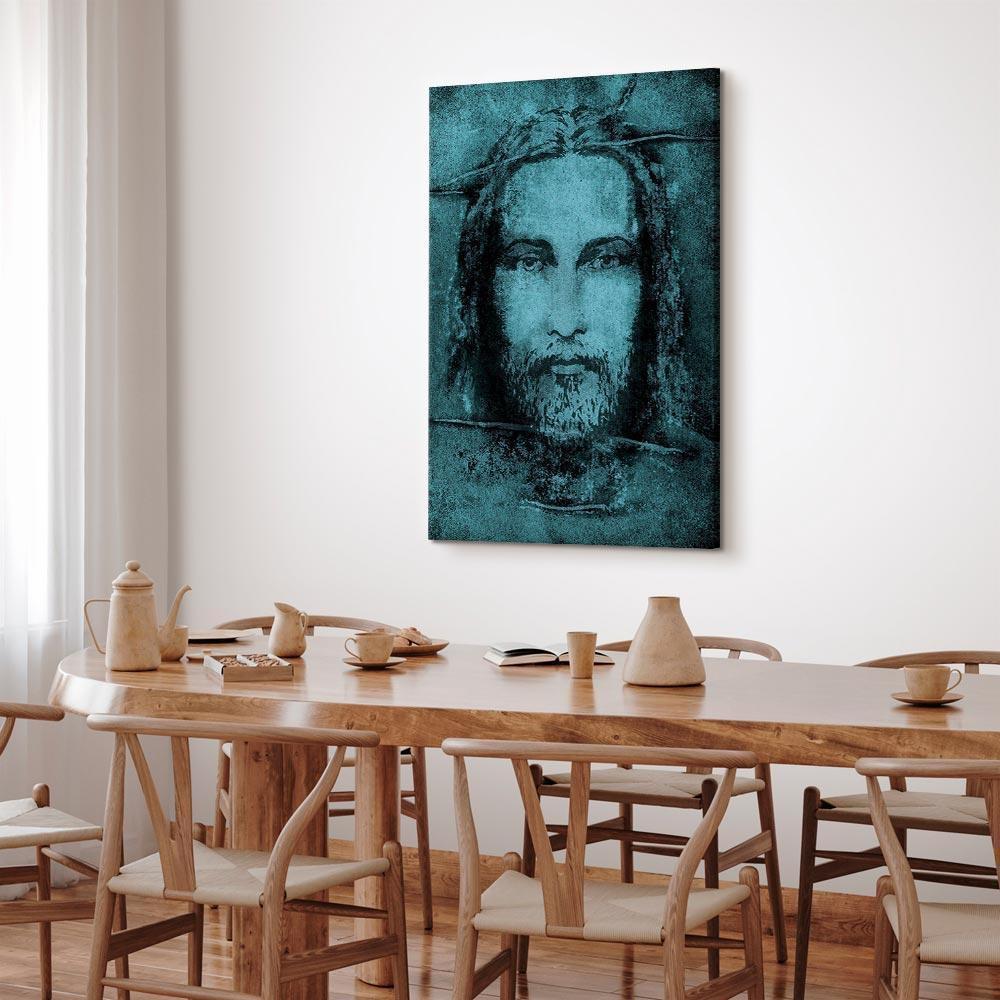 Leinwandbild - Shroud of Turin in Turqoise (1 Part) Vertical