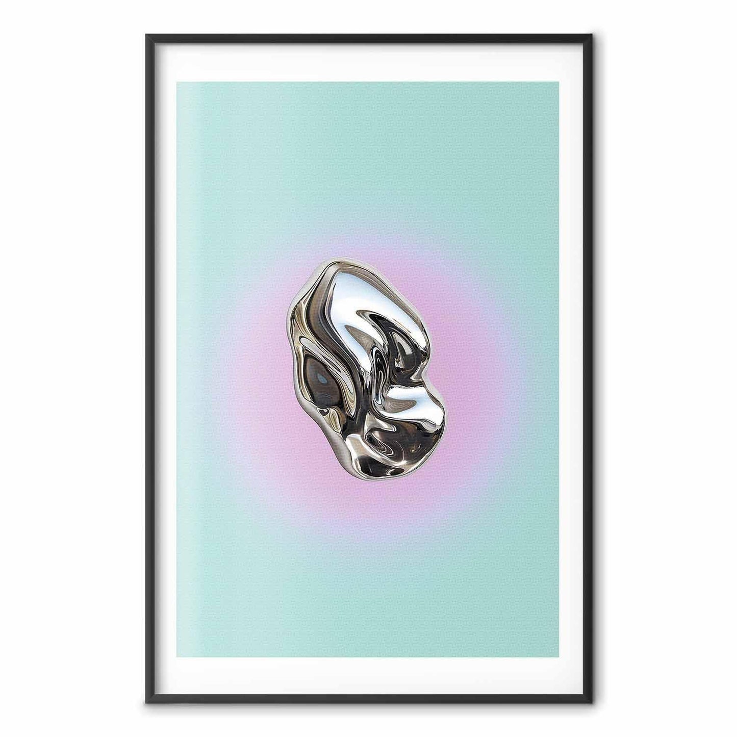 Poster - Metallic Form - abstract sculpture on a mint background with a purple halo