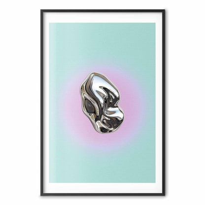 Poster - Metallic Form - abstract sculpture on a mint background with a purple halo