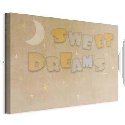 Leinwandbild - Sweet Dreams - Pastel Inscription Surrounded by the Moon and Stars
