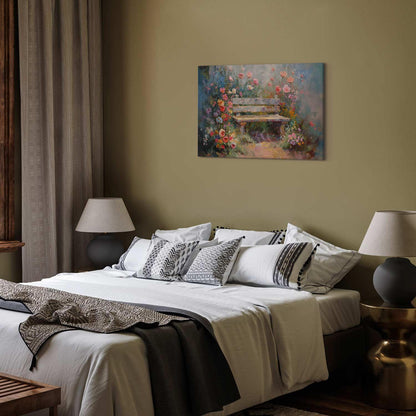 Leinwandbild - Flowery bench - impressionist painting full of flowers