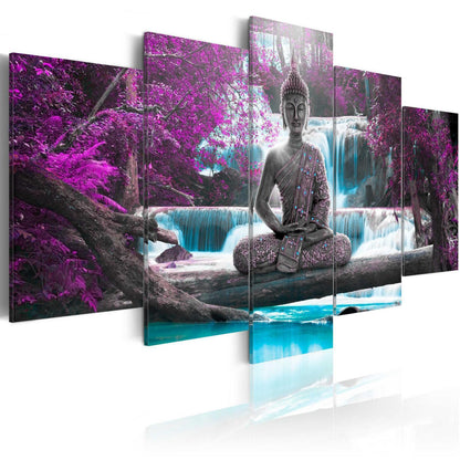 Leinwandbild „Wasserfall und Buddha“ – Zen-Moment für dein Zuhause