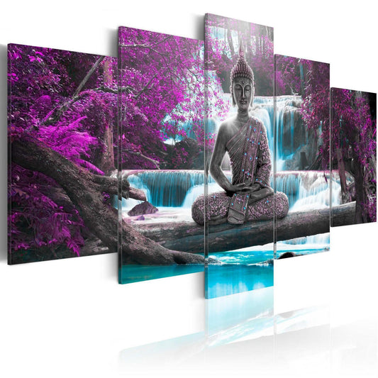 Leinwandbild „Wasserfall und Buddha“ – Zen-Moment für dein Zuhause